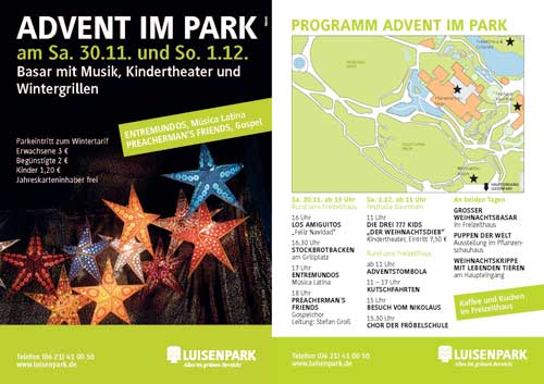 Flyer zu Advent im Park 2013